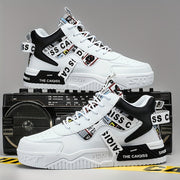 Men's High-Top Lace-Up Sneakers with Cartoon Accents Breathable Faux Upper for Running and Skateboarding