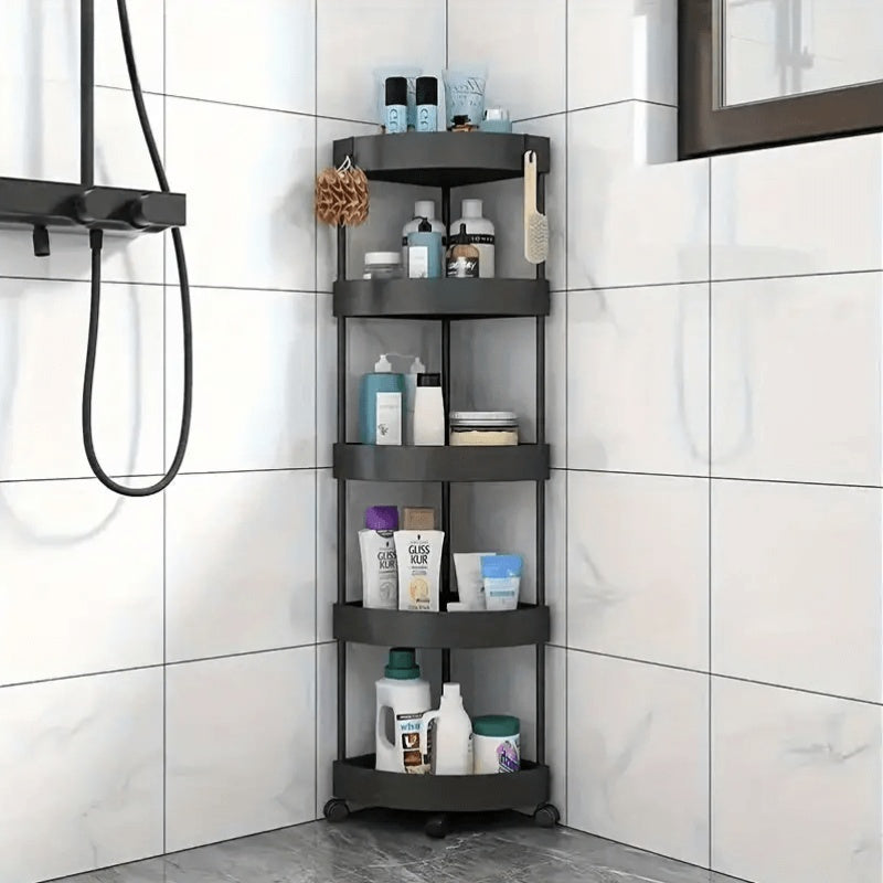5-Tier Corner Bathroom Shelf Plastic Ash Finish Floor Mount Organizer
