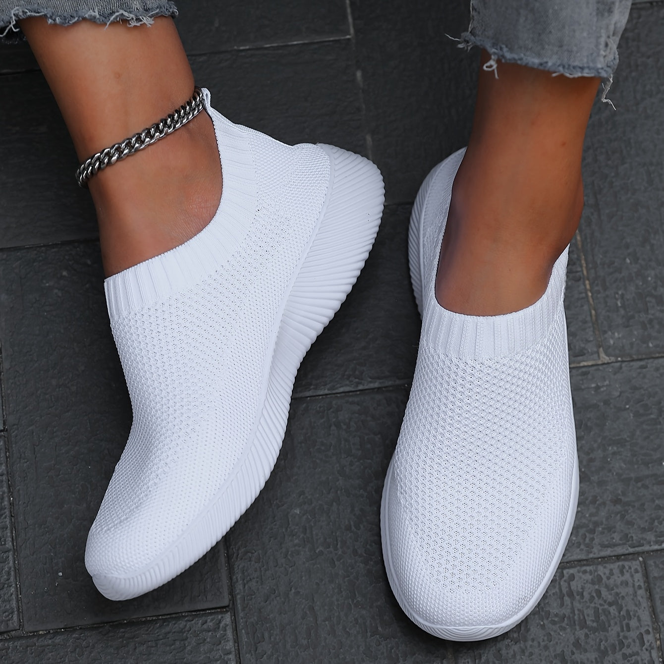 Women’s Breathable Knit Slip-On Sneakers Lightweight EVA All-Season Casual Shoes