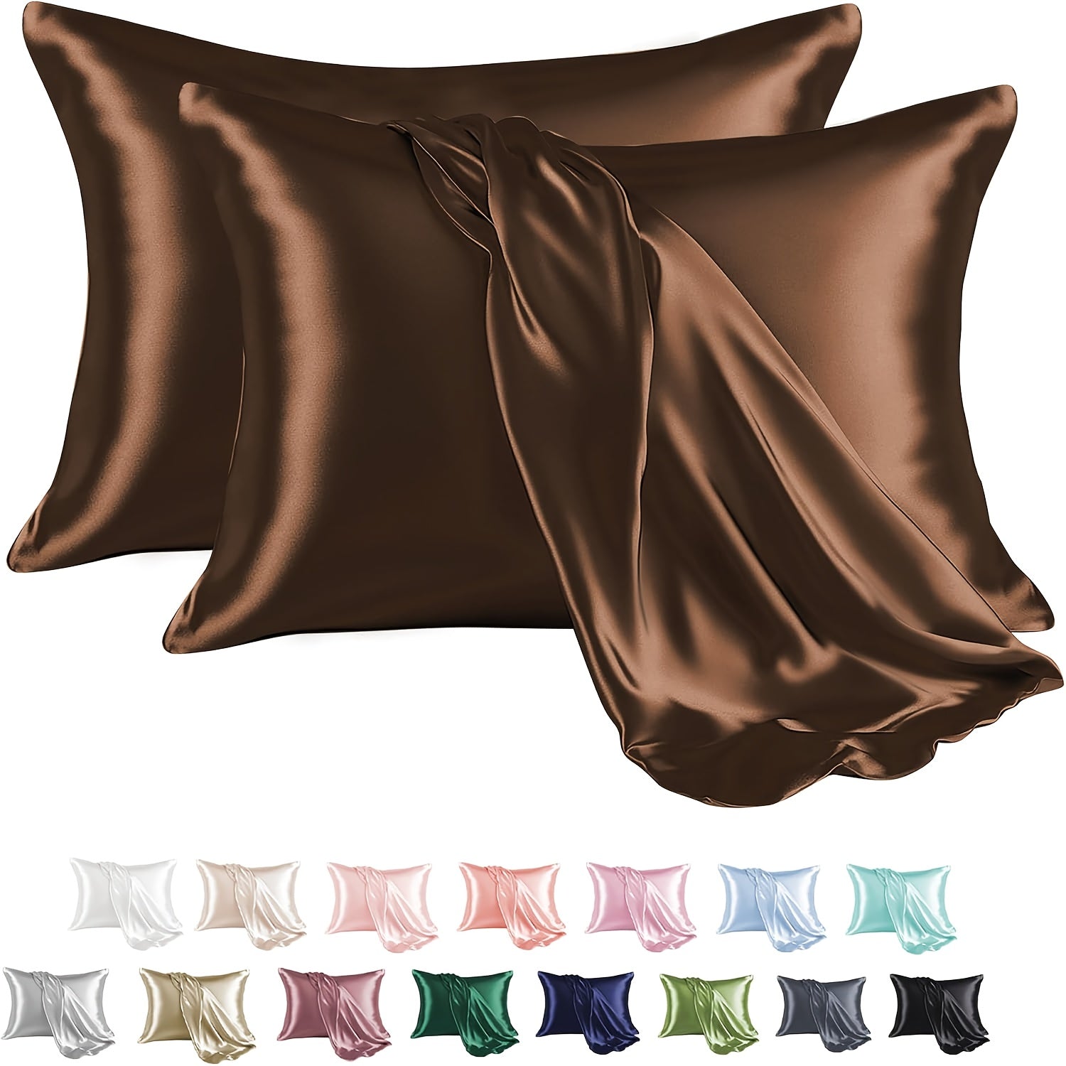 Satin Pillowcases Pack 2, Wrinkle-Resistant, Smooth, Solid Color