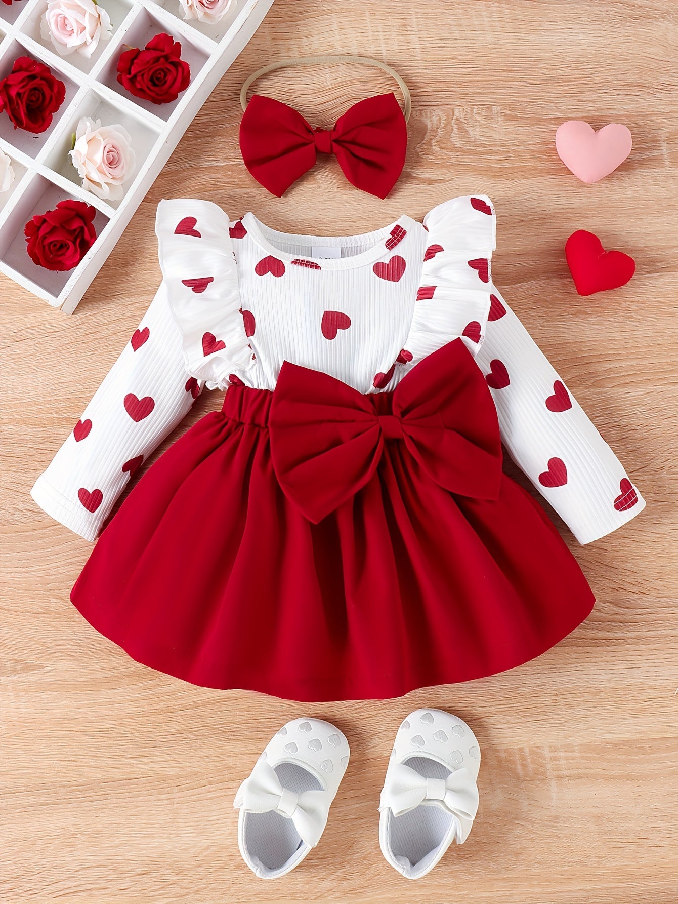 Baby Girls Dress Long Sleeve Color Block Heart Print Fall Winter 0-3 Years
