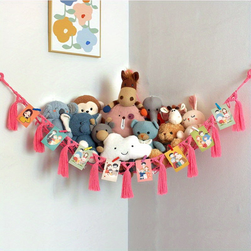 Stuffed Animal Storage Hammock for Kids and Pets Durable Fabric Space Saver Toy Organizer