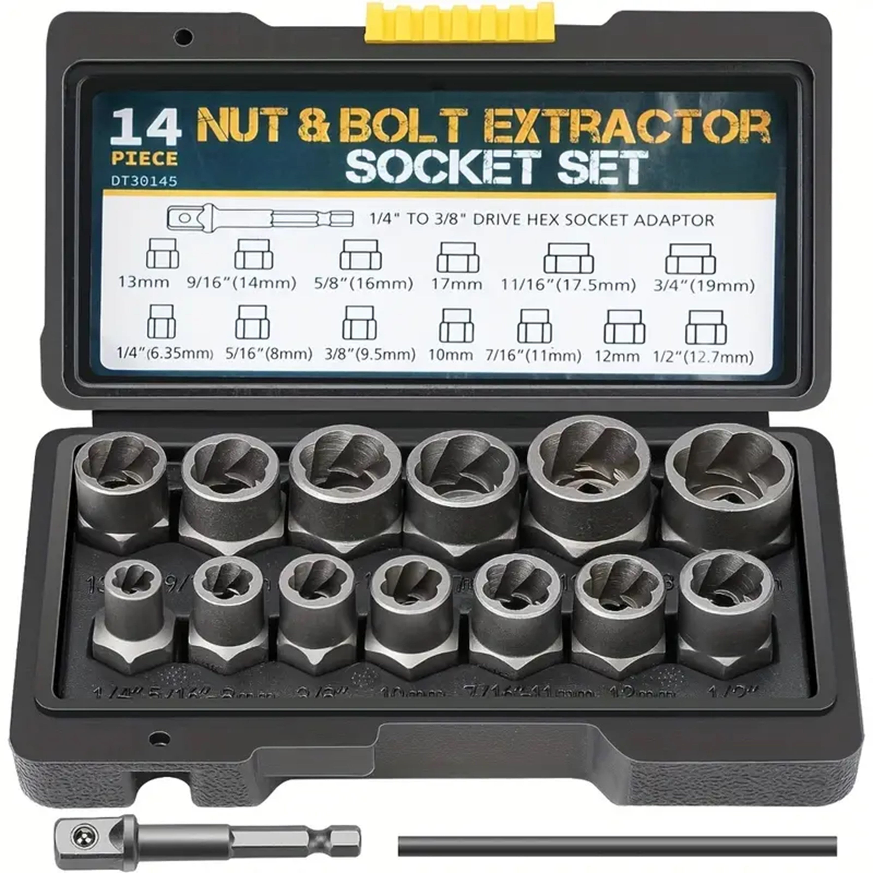 15pcs Nut Extractor Set Bolt and Nut Remover with Socket Adapter for Damaged Bolts