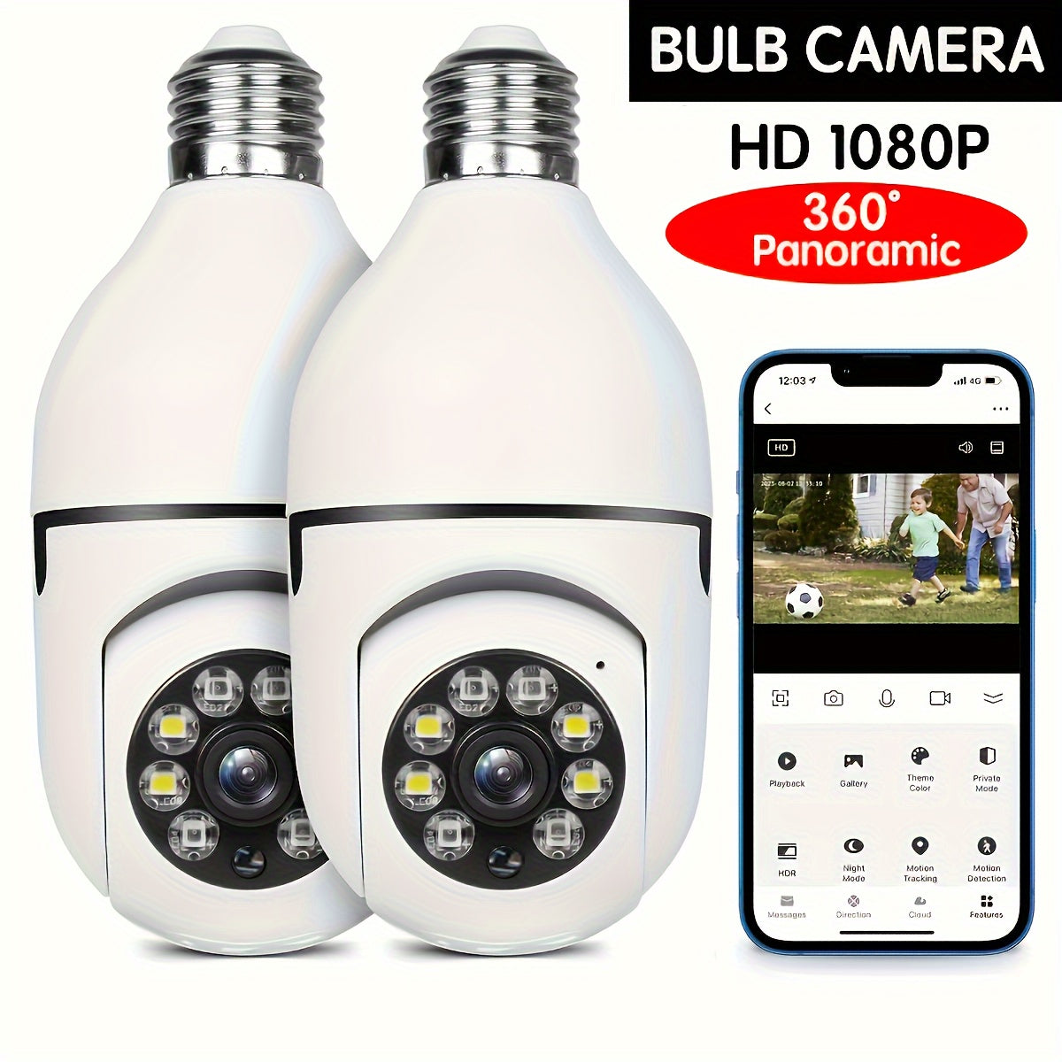 WiFi Smart Camera E27 Bulb Shape HD 1080p Motion Detection Two-Way Audio