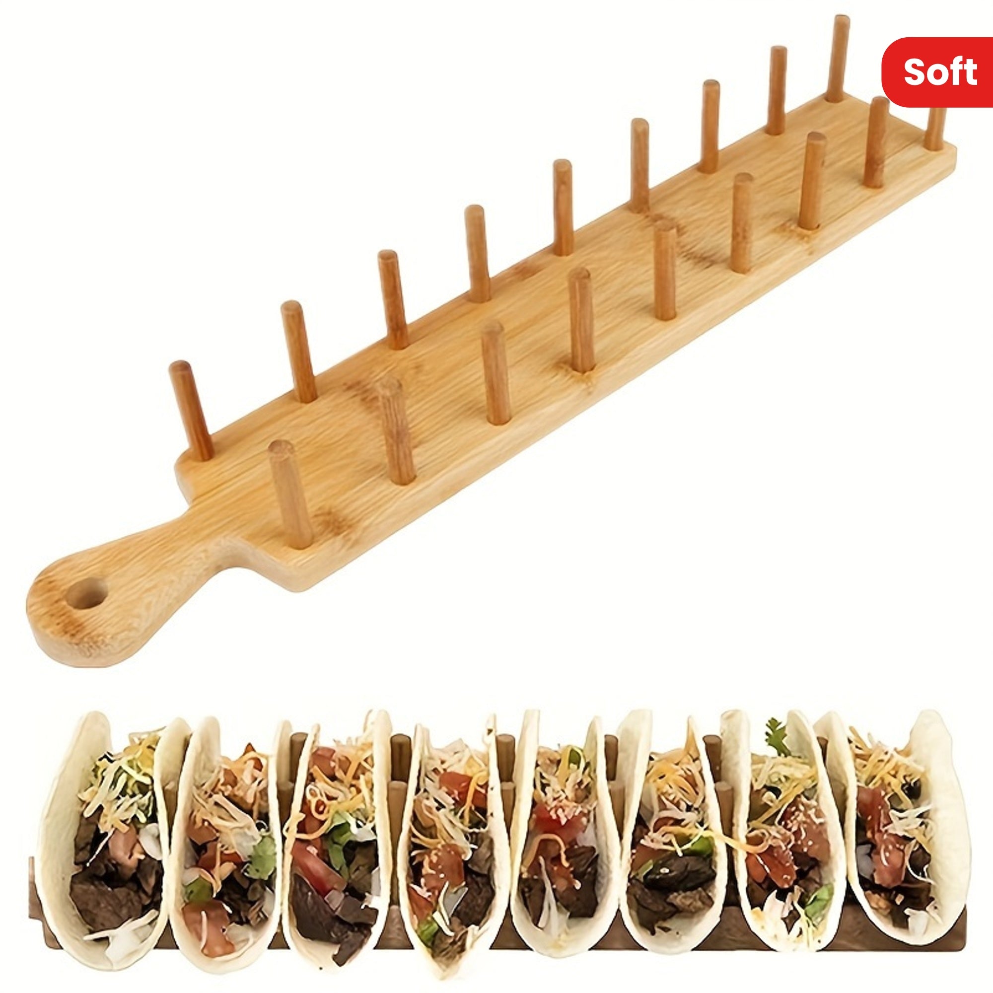 Bamboo Taco Holder Tray for 8 Tacos Tortillas and Burritos Kitchen Organizer