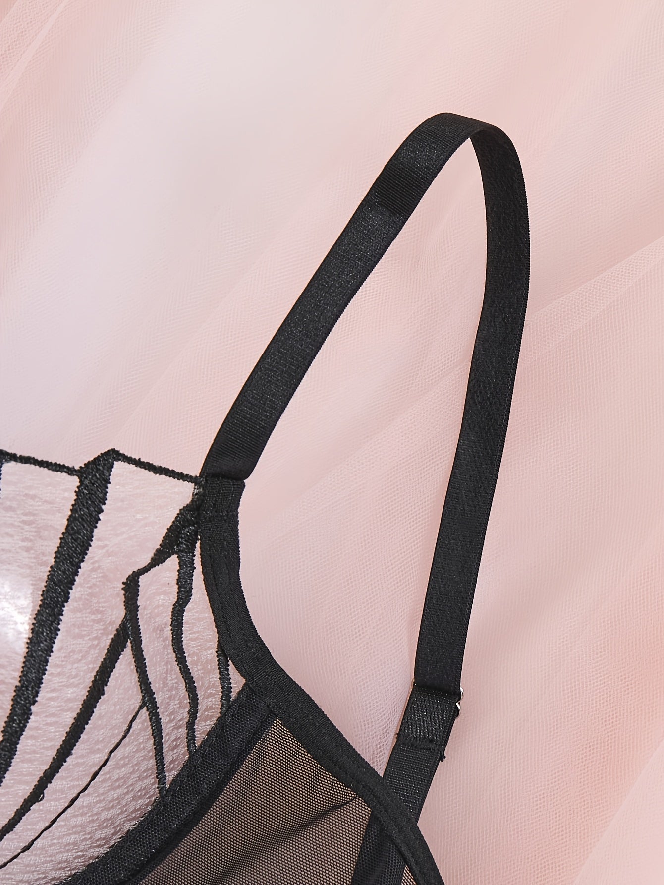 Women's Lace Push-Up Lingerie Set with Semi-Transparent Bra and Flower Embroidery