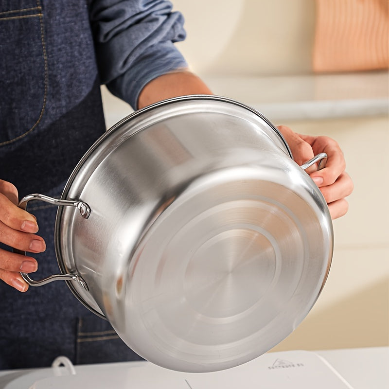 Juego de ollas de acero inoxidable de 12 piezas con diseño reforzado, dos asas y acabado brillante