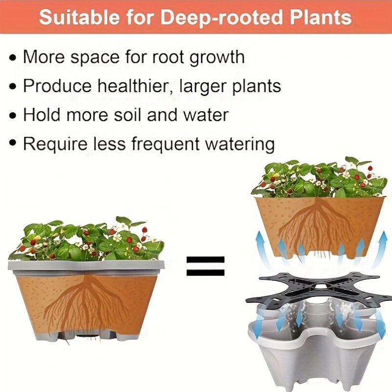 6 qavatli to'plamdagi 1 to'plam, 18 dona, mustahkam plastikdan tayyorlangan, harakatlanuvchi g'ildiraklar va asboblar bilan. Ichki yoki tashqi makonda gullar, o'tlar, qulupnay va sabzavotlar o'stirish uchun ideal.