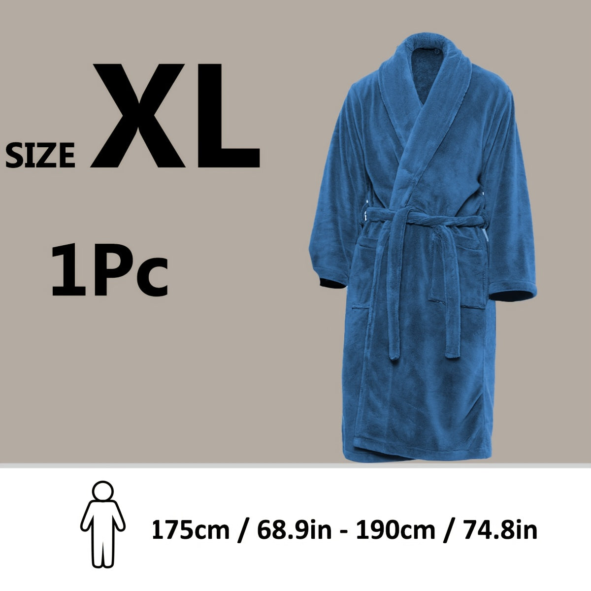 Unisex Fleece Bathrobe with Shawl Collar Soft Machine Washable