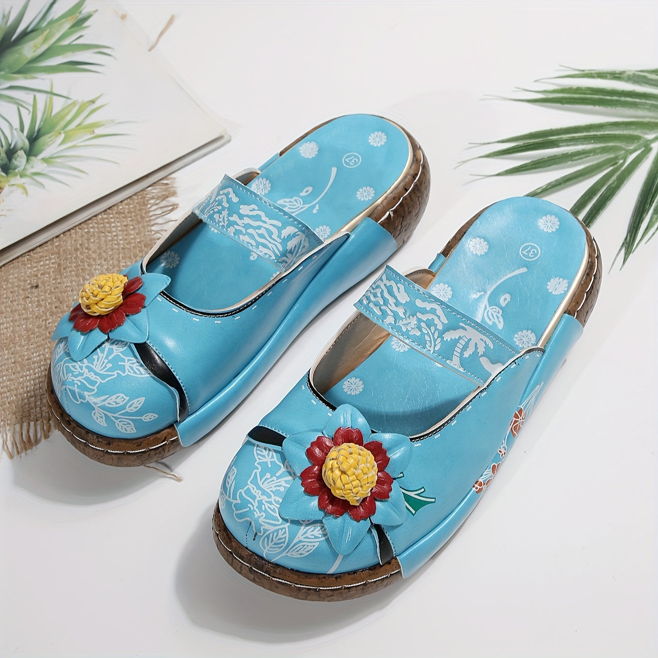 Women's Floral Wedge Shoes Lightweight Closed-Toe Slip-Ons for Spring