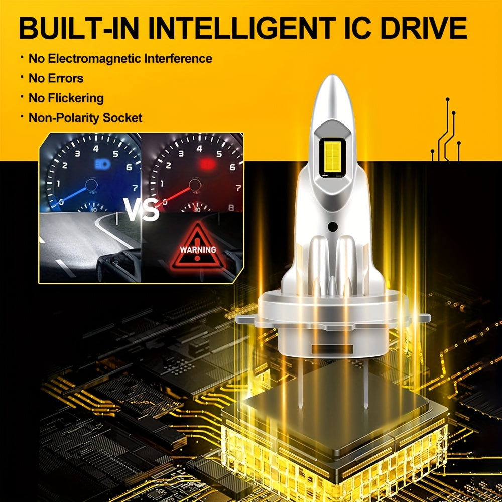 2шт. LED-фары H7 для автомобиля, сверхяркие 30000Лм, 6000K, белый цвет, противотуманные фары