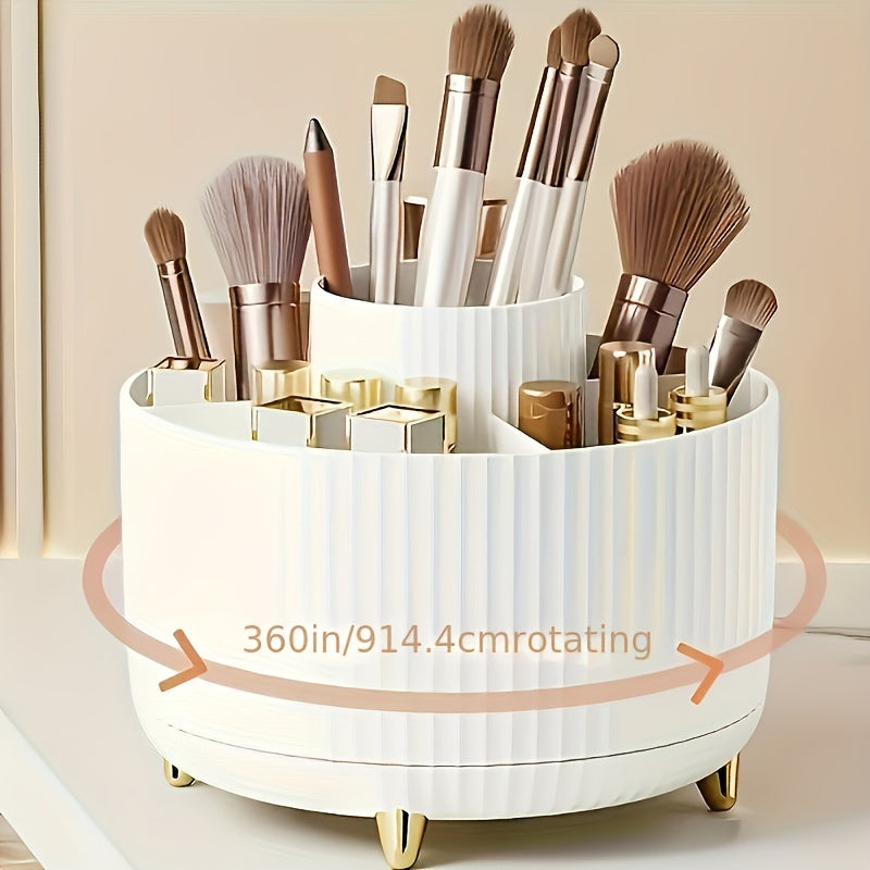 Rotating Makeup Organizer with Glossy ABS Plastic for Countertop Storage