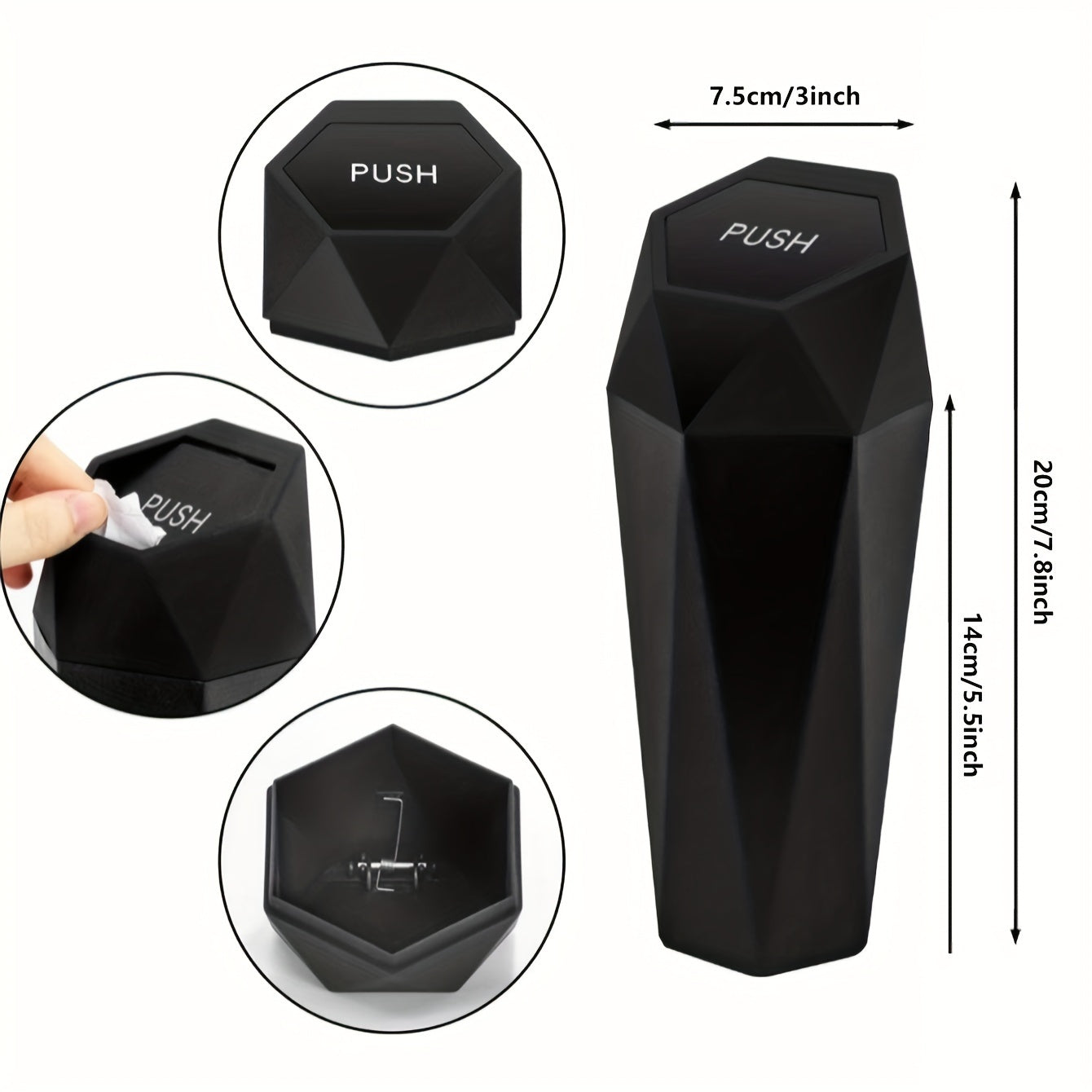 Car Interior Storage Trash Bin Black Compact Car Trash Can Organizer