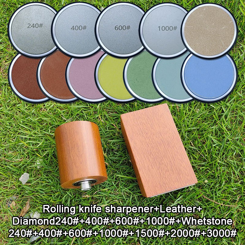 User-friendly rolling knife sharpener kit with dual angle sharpening corundum stone metal construction
