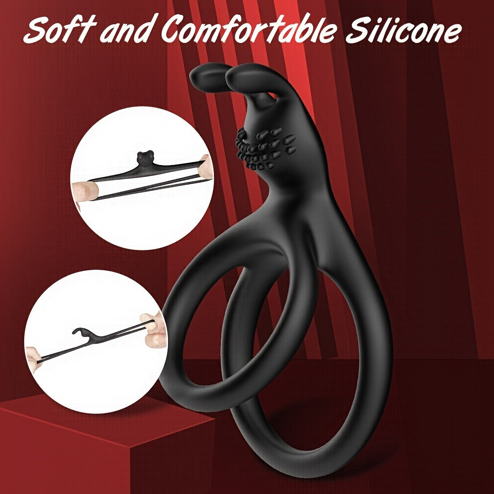 Men Silikon Cock Ring Bunny Ears bilan testislarni stimulyatsiya qilish uchun