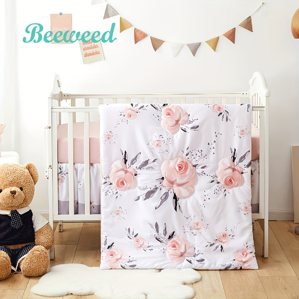 Baby Bedding Set 4-Piece Soft Cotton Crib Bedding with Blanket Sheets Skirt and Diaper Stacker for Boys and Girls