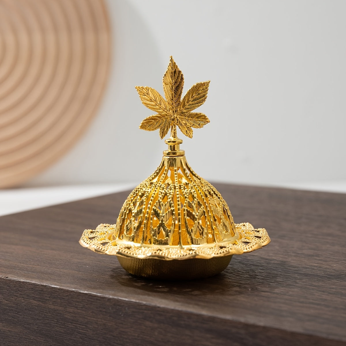 Golden Hollow-Out Resin Incense Burner with Intricate Lace Patterns for Home or Office Decor