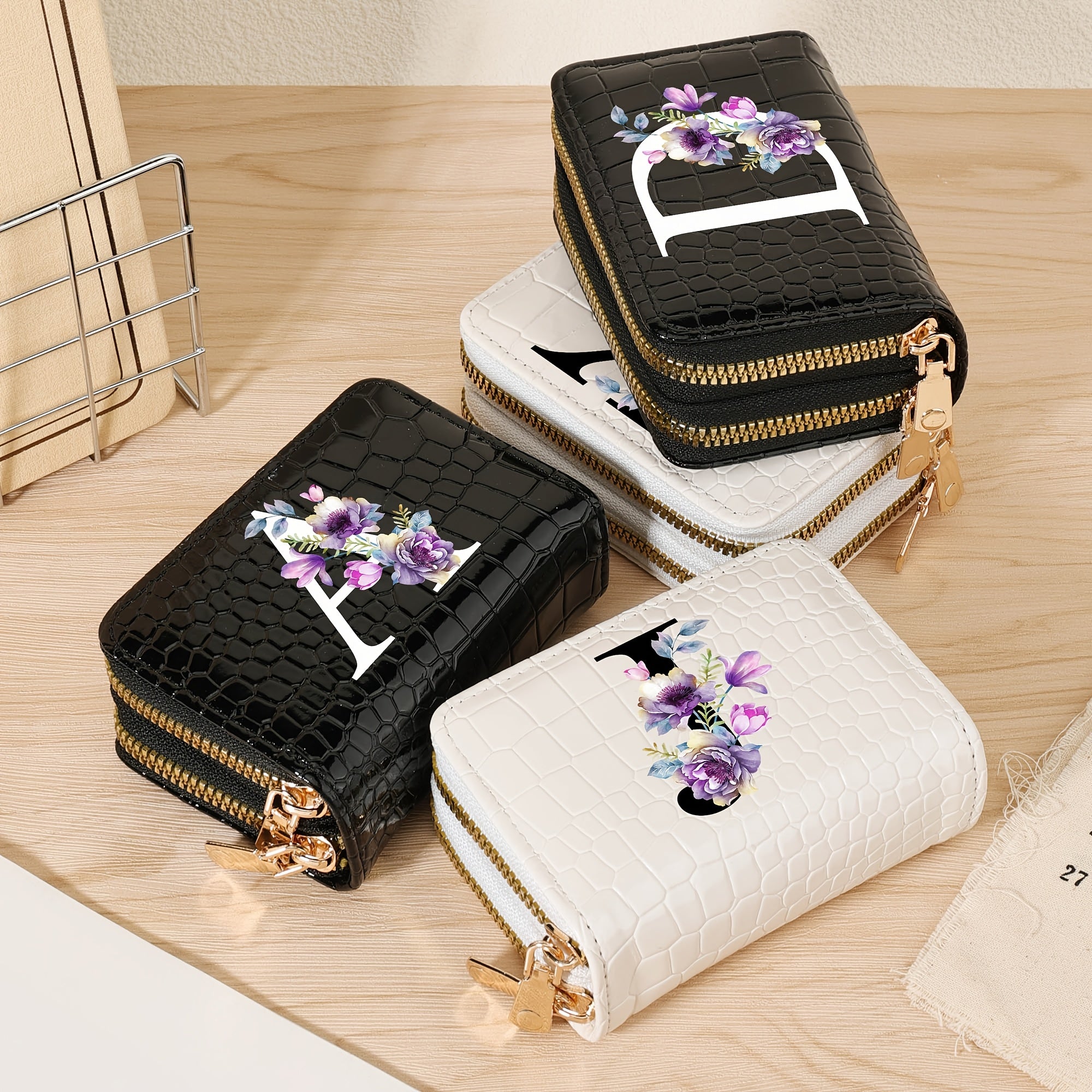 Minimalist Floral Credit Card Holder with Zipper Coin Purse for School and Back-to-School Supplies