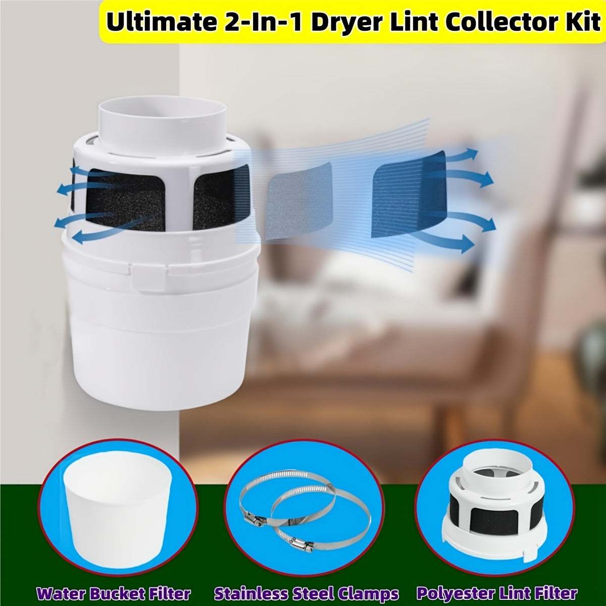 4-Inch Premium Dryer Lint Trap Kit Flexible Foil Tubing with Filter Sponge