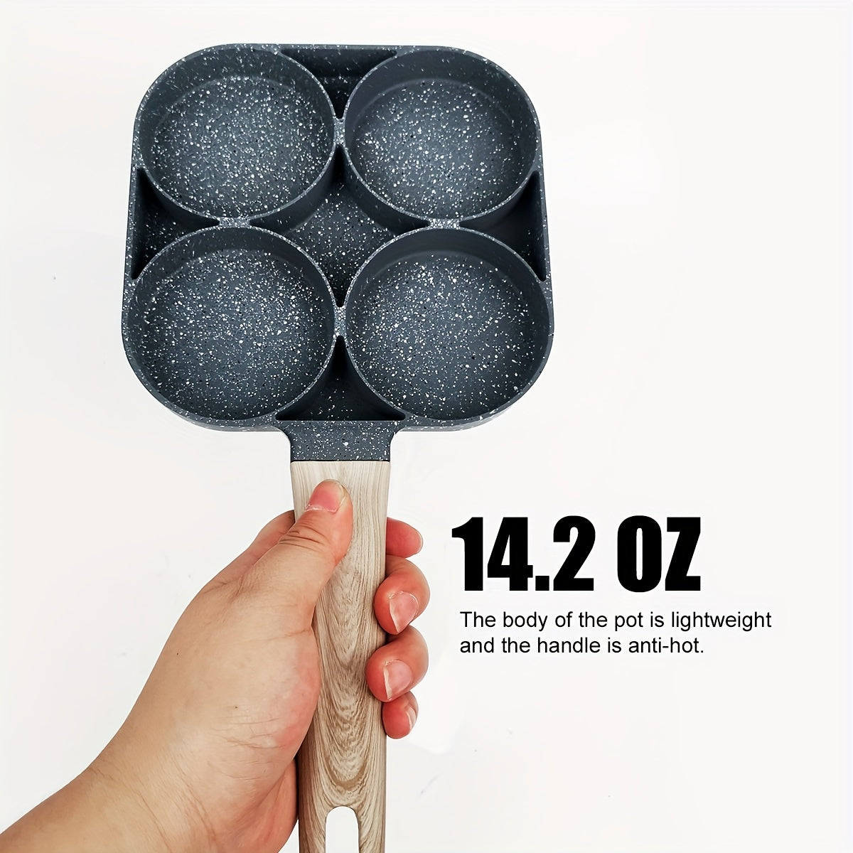 Non-Stick Egg Pan with Wooden Handle 4-Cavity Aluminum Dishwasher Safe