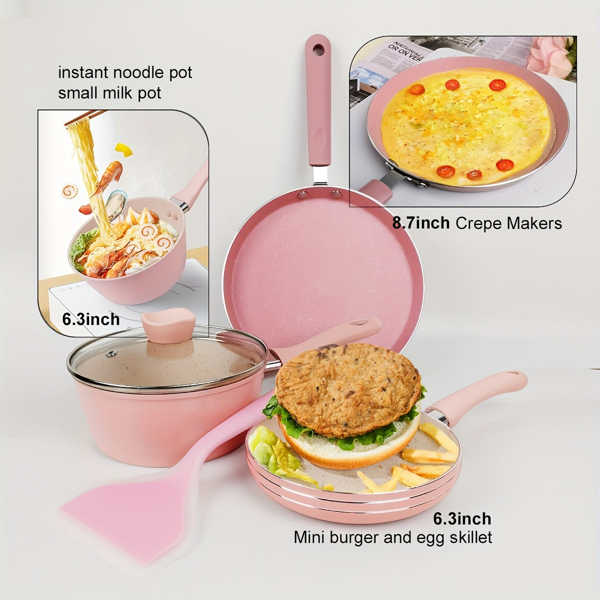 Pink Mini Cookware Set for One with Pots, Pans, and Utensils