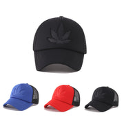 Maple Leaf Embossed Baseball Cap Breathable Mesh Back Polyester Casual Outdoor Sports Black Blue Red