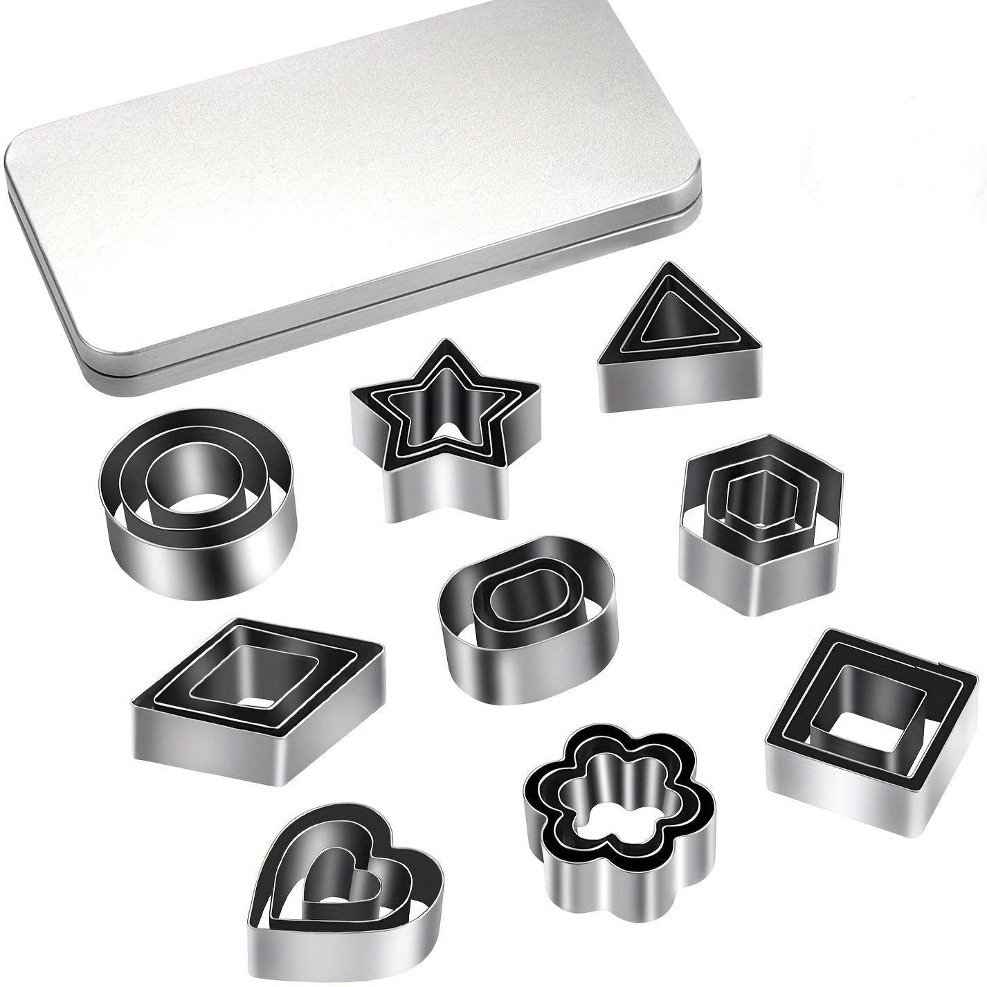 Set of 30 Stainless Steel Geometric Cookie Cutters for Baking and Pastries