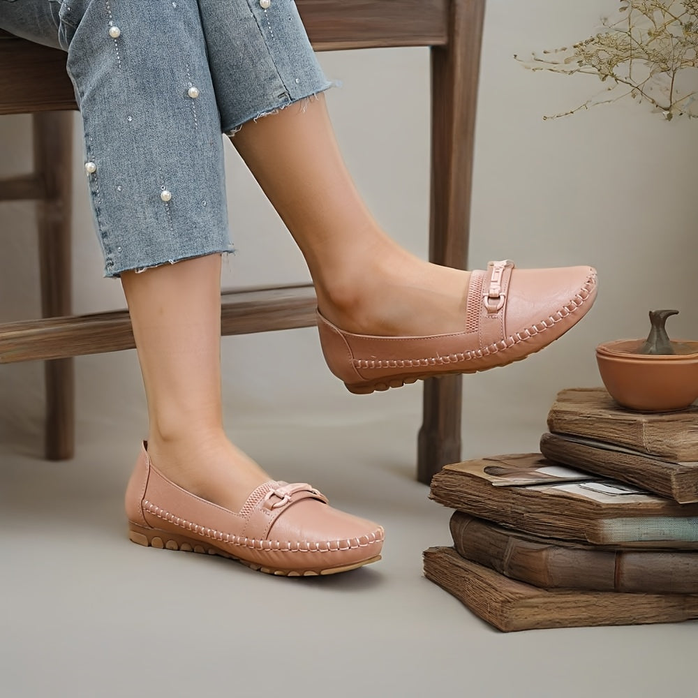 Women’s Breathable Flat Shoes - Round Toe Slip-Ons, White, All-Season