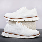 Men's Breathable Knit Business Casual Shoes Beige Brown Leather Upper EVA Sole Round Toe All-Season