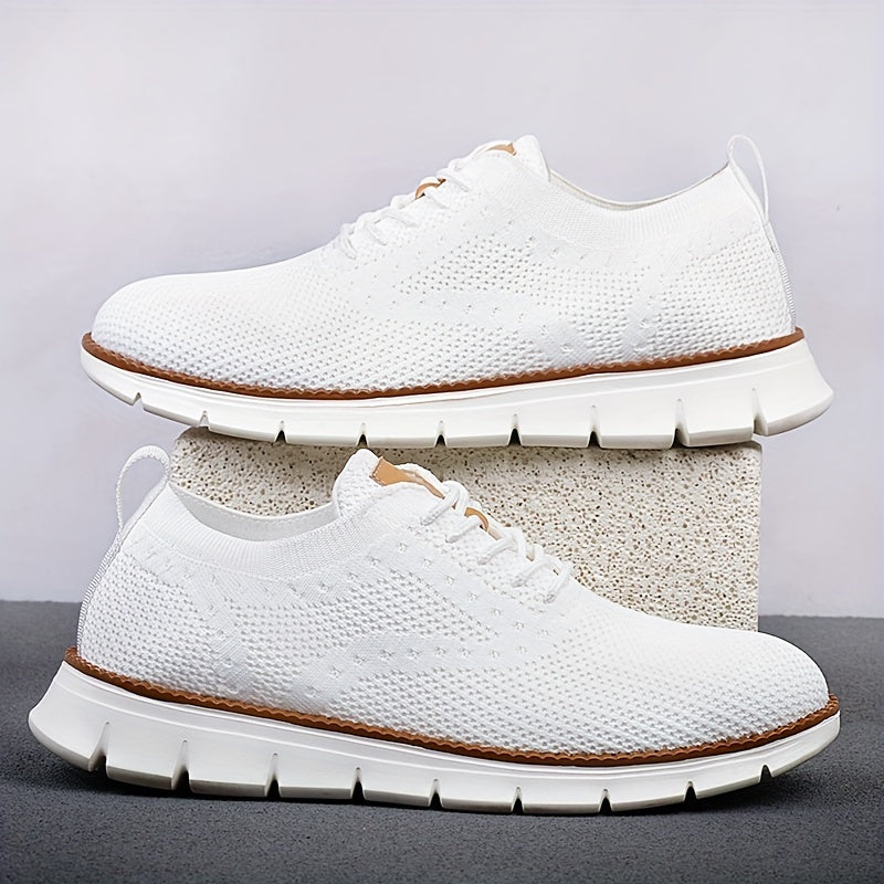 Men's Breathable Knit Business Casual Shoes Beige Brown Leather Upper EVA Sole Round Toe All-Season
