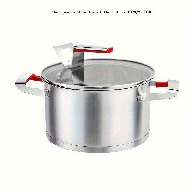 Olla de acero inoxidable para sopa para cocinar al vapor fideos, gachas y leche, engrosada, compatible con estufa de gas