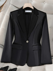 Women's Acetate Blazer Black Single-Button Formal Casual Jacket