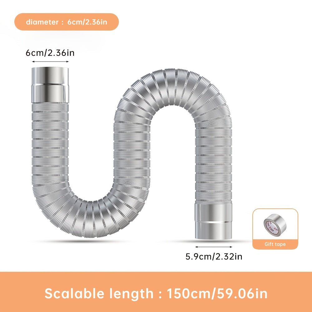 Aluminum Fireplace Chimney Pipe 149.86cm Flexible Ventilation Duct for Stove and Tent