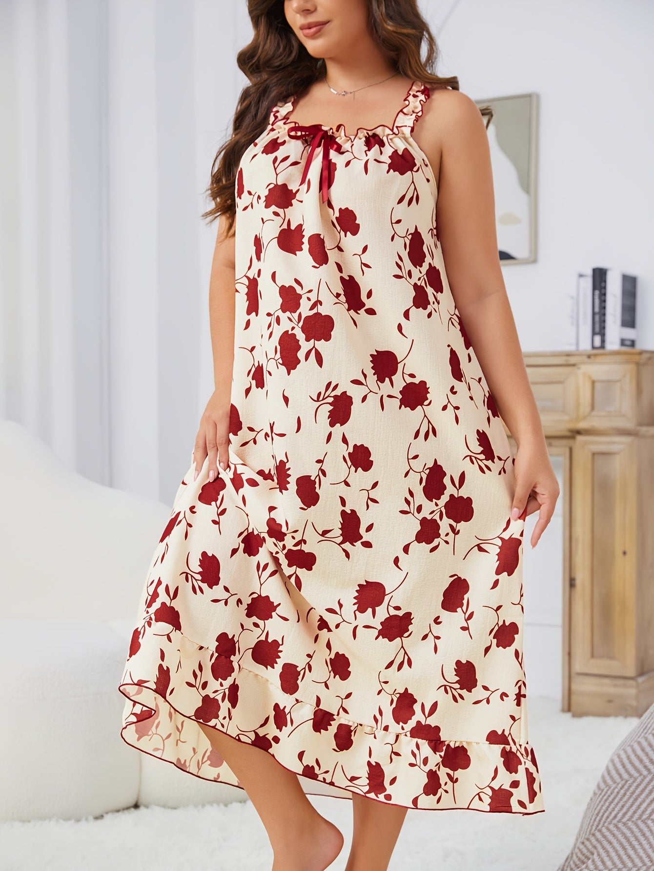 Women's Nightgown with Bow Detail Polyester Blend Sleepwear Plus Size