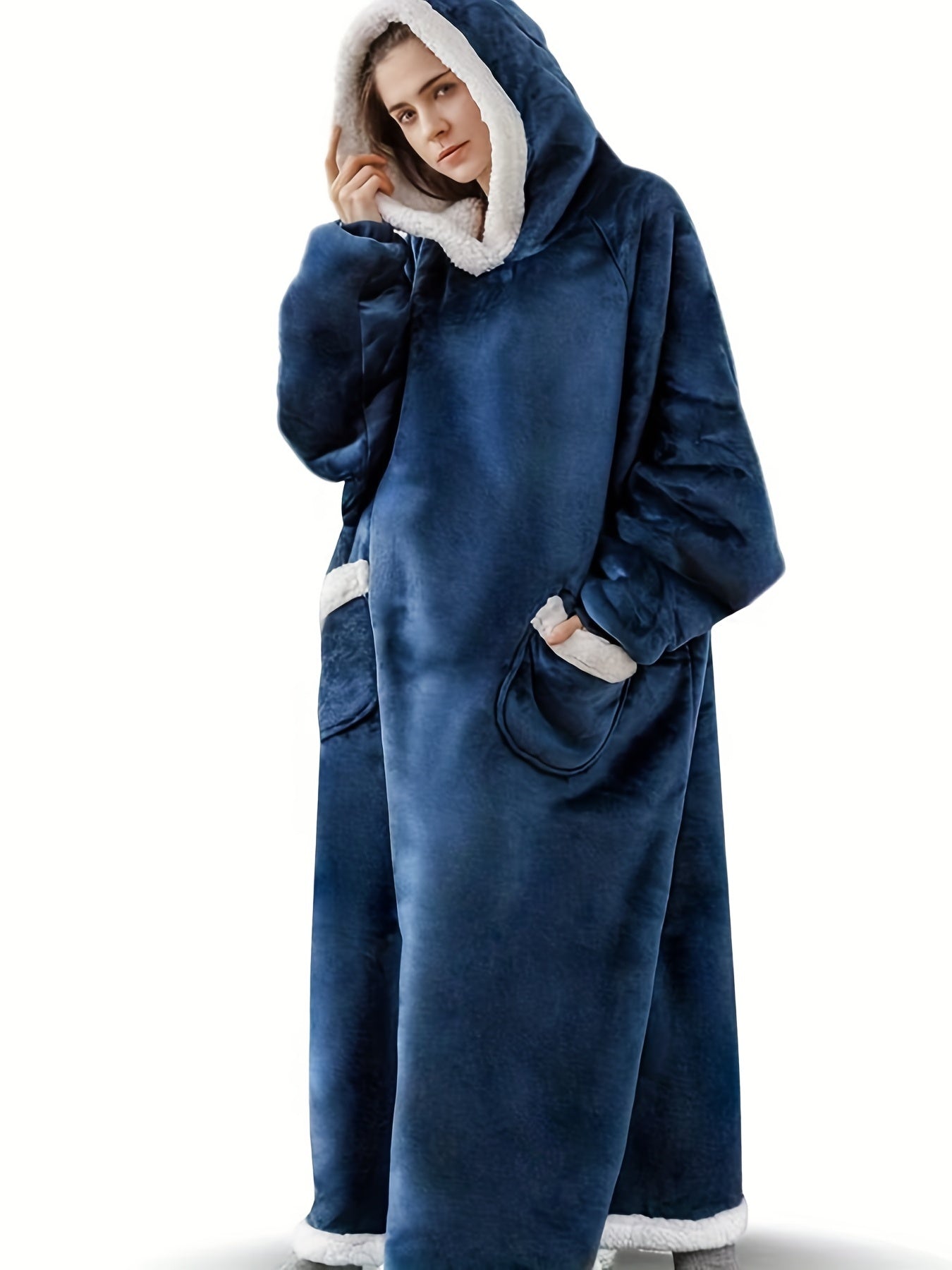 Plus Size Women's Fleece Robe with Pockets and Hooded Lounge Wear