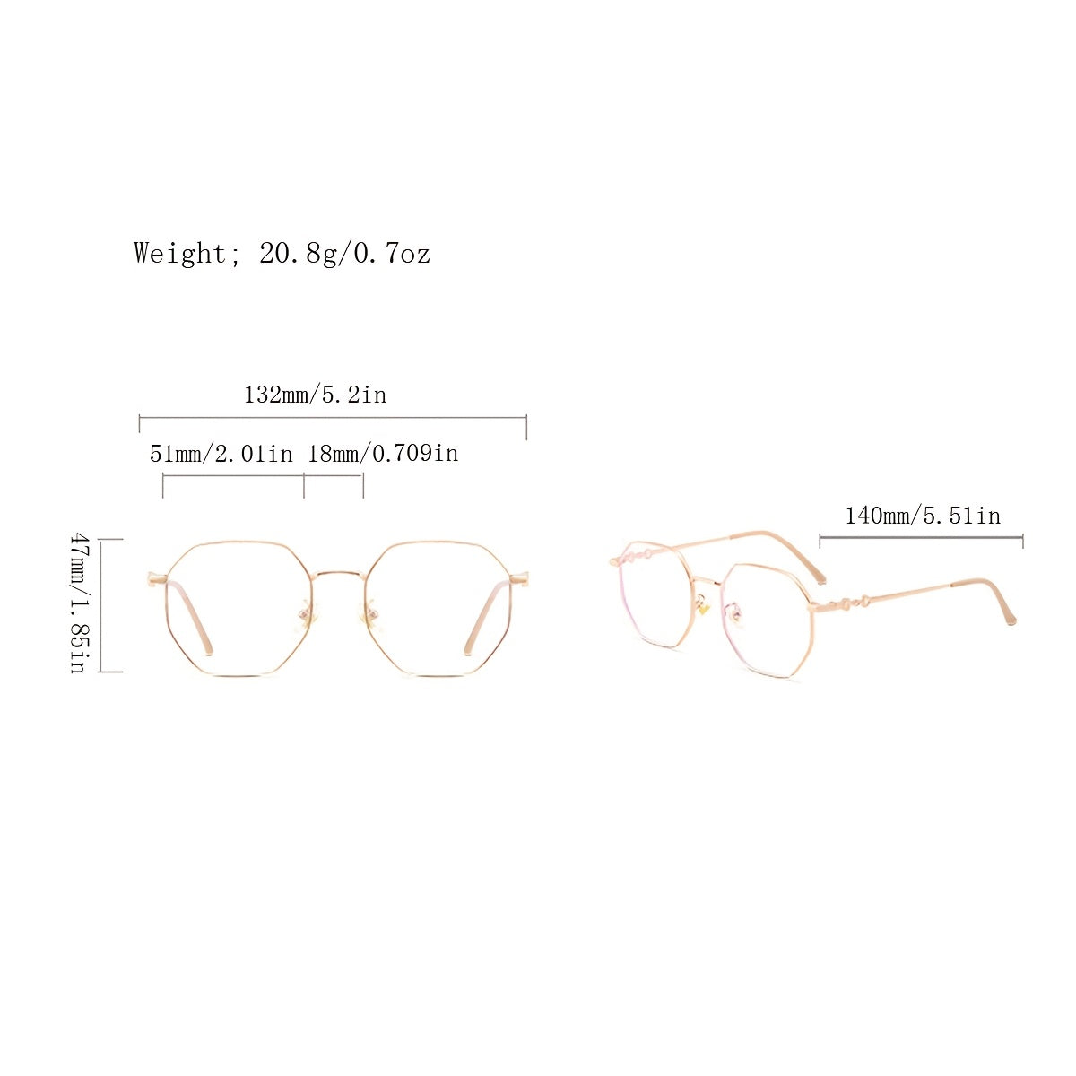 Oversized Gold-Tone Y2K Polygonal Frame Glasses with Polycarbonate Lenses and Metal Hinges