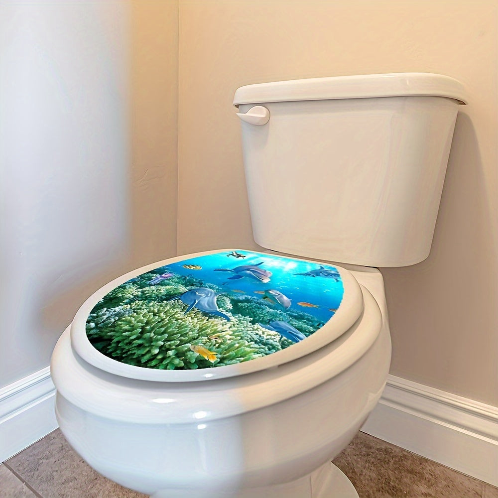 Cartoon Shark and Turtle Bathroom Sticker Matte Finish Self-Adhesive Toilet Lid Decal