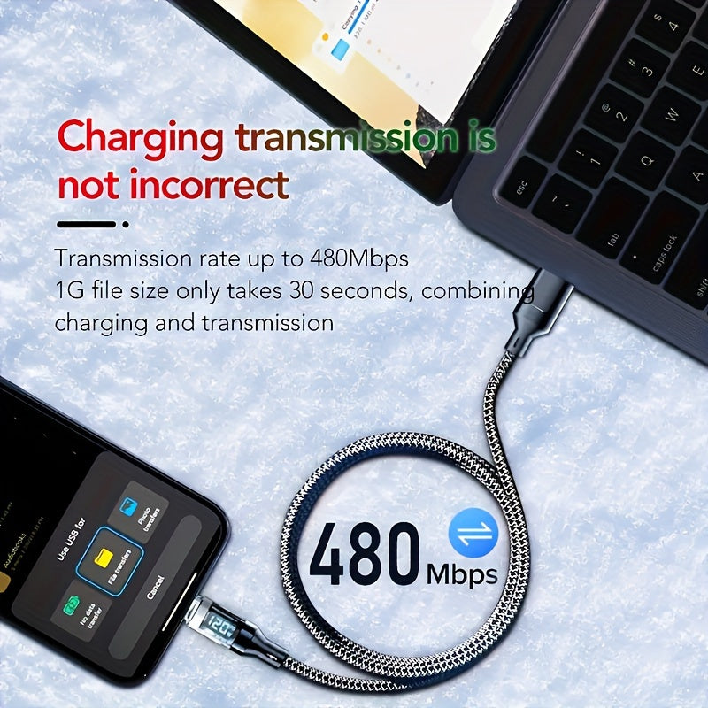 USB A to Type C Fast Charging Cable Flat Design Digital Display Compatible with Huawei Samsung Apple Vivo 50-80W