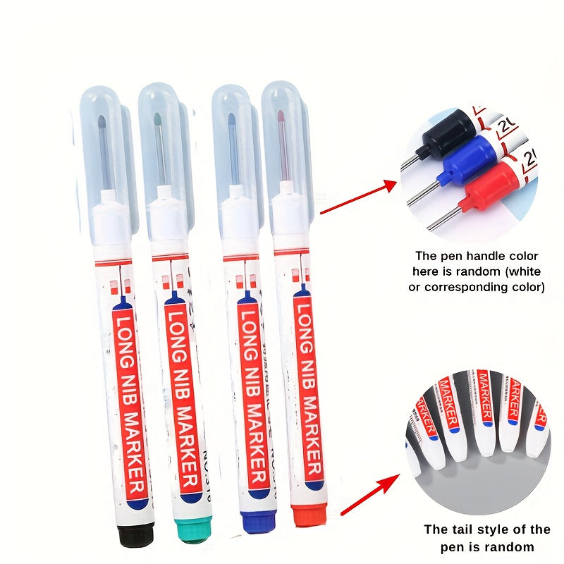 4 dona suv o'tkazmaydigan metall perforatsiya qalamlar to'plami, uzun niblar bilan, yog'och ishlov berish, hammom va bezak uchun mos, qora, ko'k, qizil va yashil ranglarda.