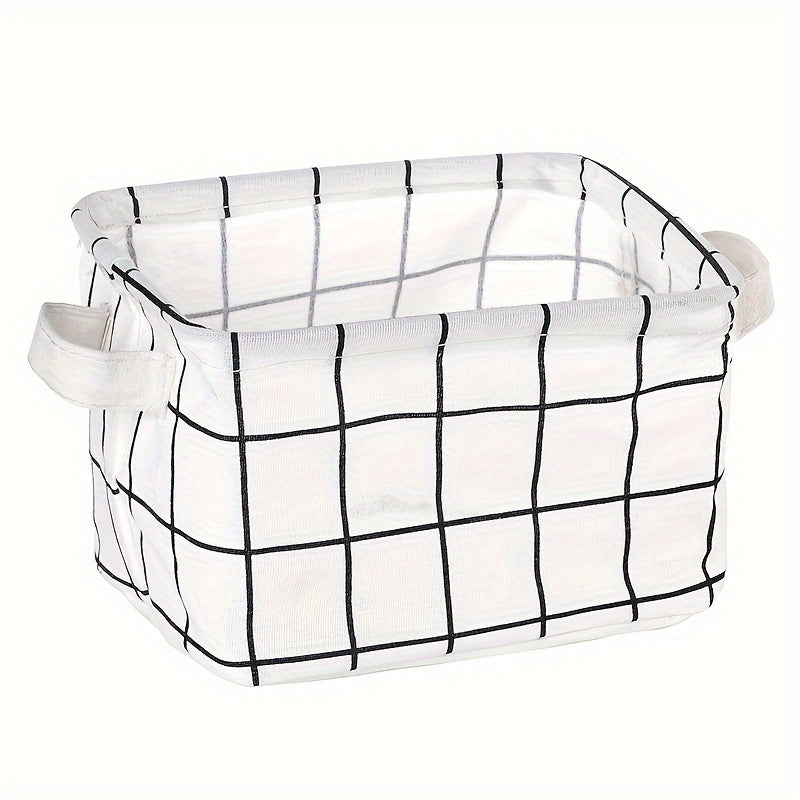 Fabric Storage Basket with Handle for Sundries Cosmetics Books and Stationery Foldable