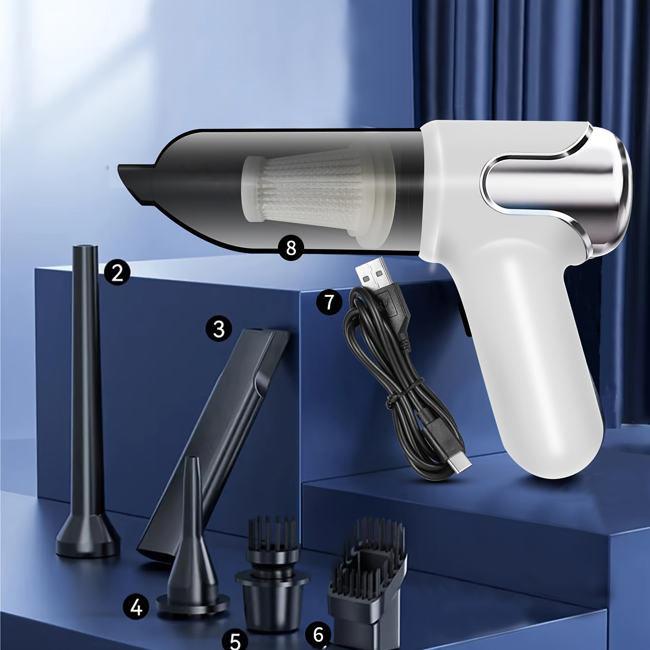 Aspiradora inalámbrica de mano 3 en 1 sin cables para coche y hogar, polvo, pelo de mascotas, bomba de soplado