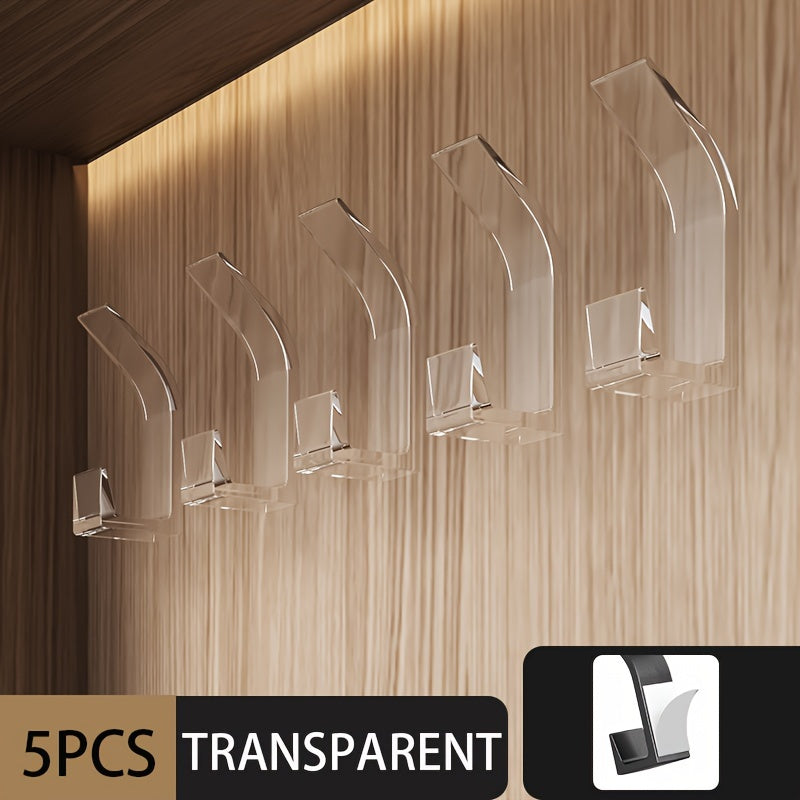 Set of 5 ABS Wall Hooks with Gold Right-Angle Design, Easy Install, Durable Plastic