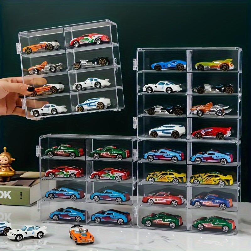 8-Compartment Toy Car Storage Box Transparent Organizer for Alloy Cars