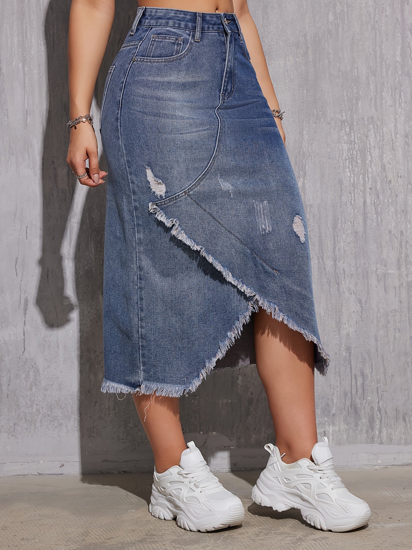 Women's Denim Skirt with Tassel Detail Casual Bodycon Solid Cotton Blend for Spring Summer Fall