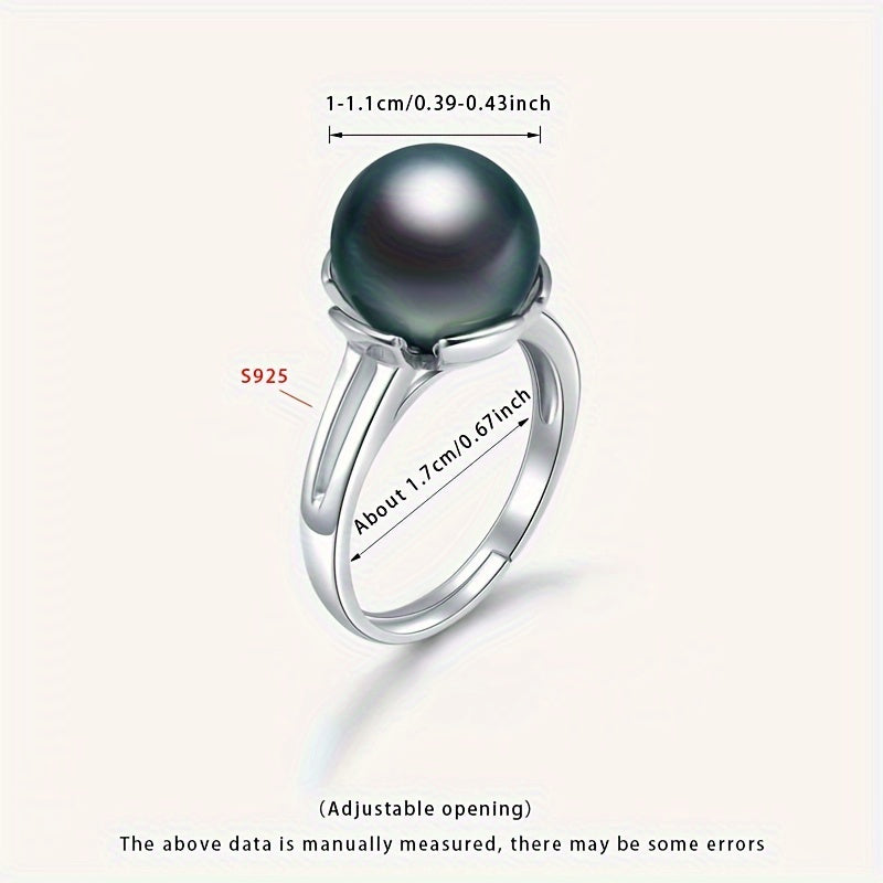 Women's Pearl Ring 10-11mm Black Tahitian Silver Open Jewelry