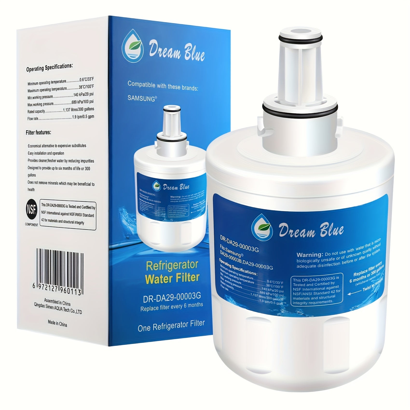 Refrigerator Water Filter Compatible with Samsung DA29-00003G B A RFG237AARS RS22HDHPNSR WSS-1