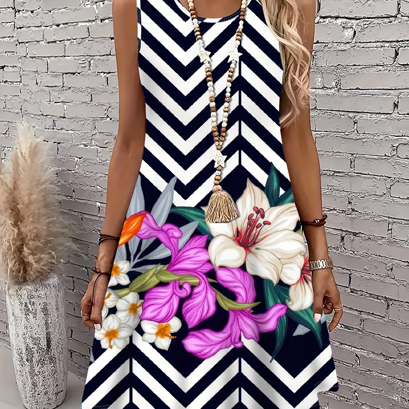 Plus Size Women's A-Line Dress Geometric Chevron Floral Lightweight Summer Casual