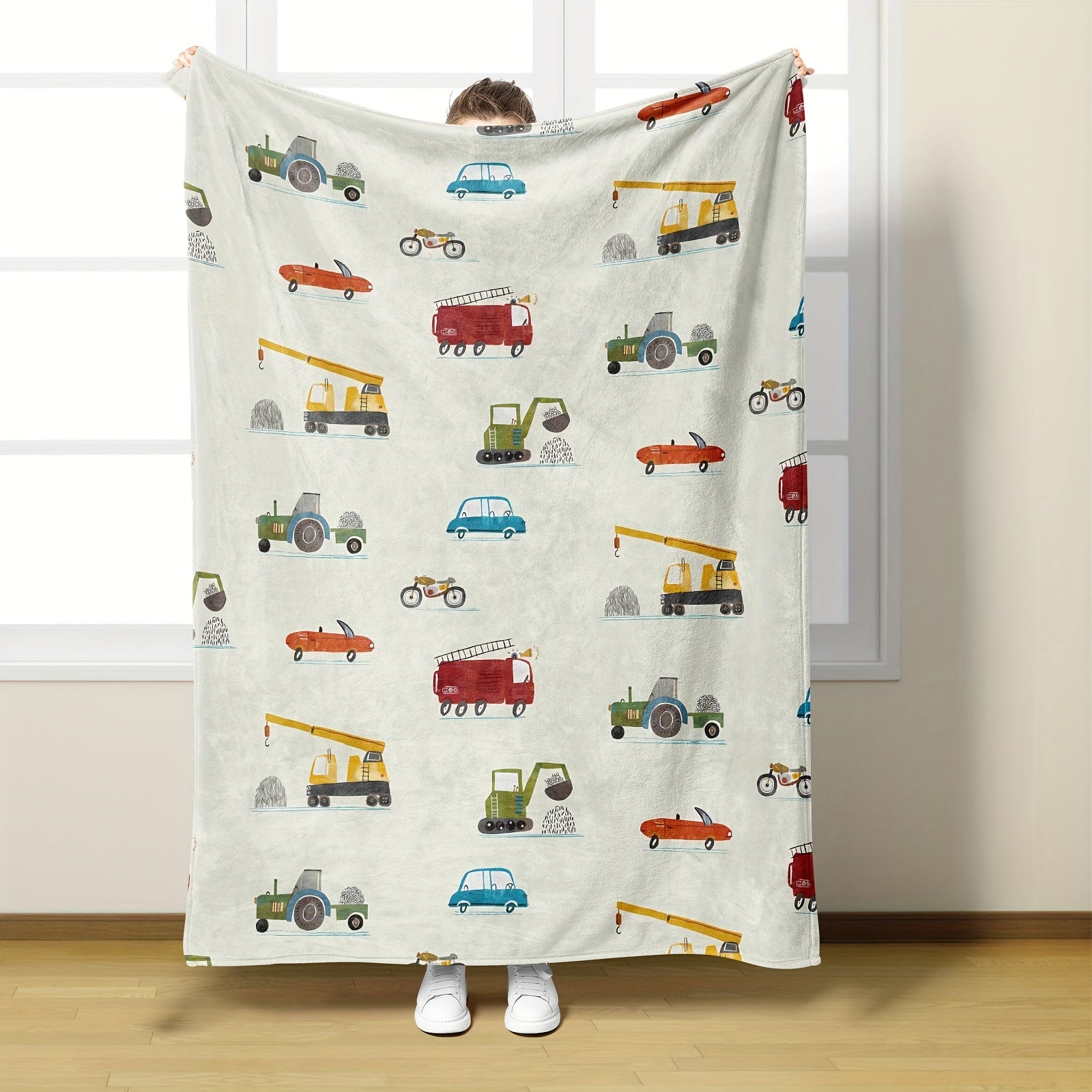 Cartoon Construction Vehicle Flannel Throw Blanket Soft Cozy All Seasons