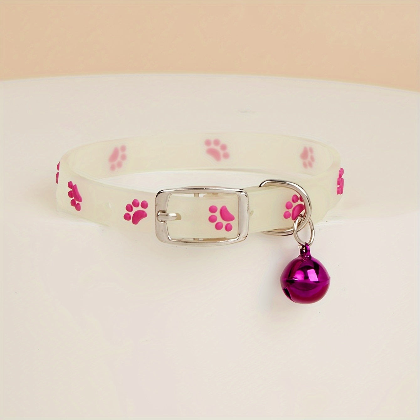 Adjustable Glow-in-the-Dark Cat Collar with Colorful Paw Print and Rubber Material