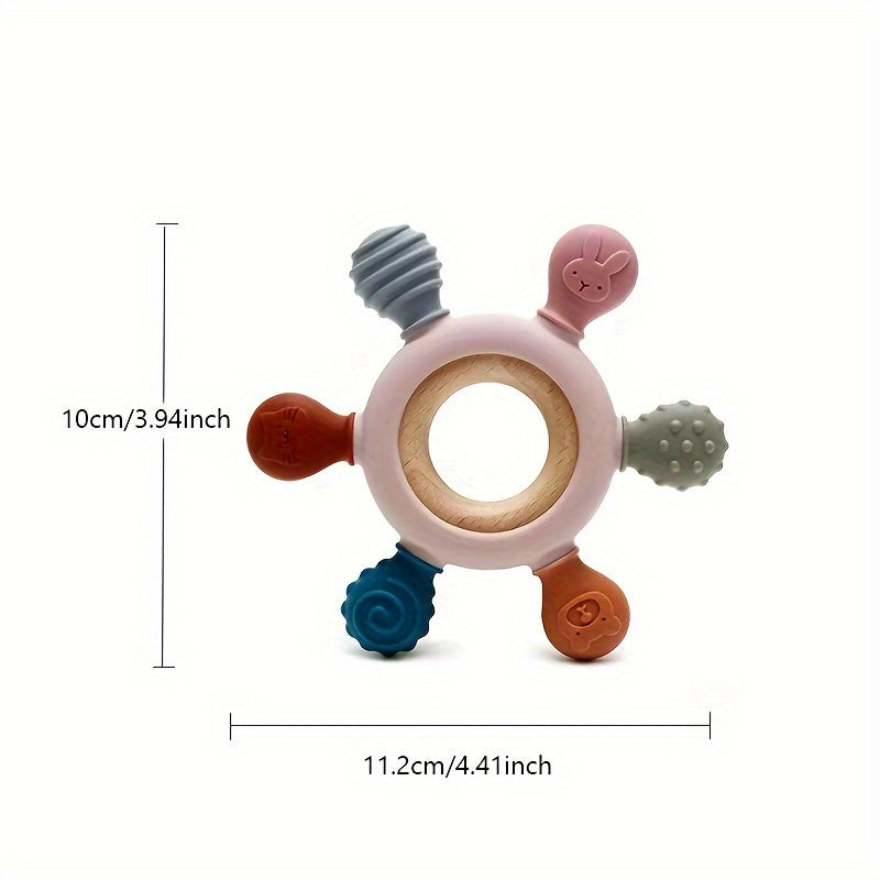 Baby Teether Ring BPA-Free Silicone Rudder Shape Teething Toy for Babies Boys Girls